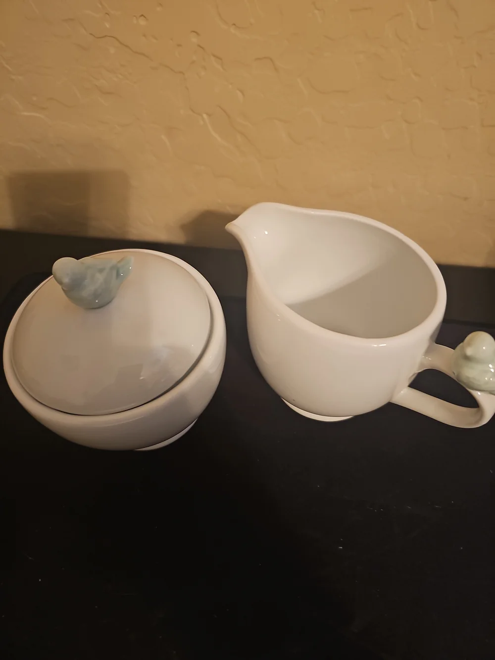 porcelain BIA Cordon Bleu sugar and creamer set features delicate light blue bir